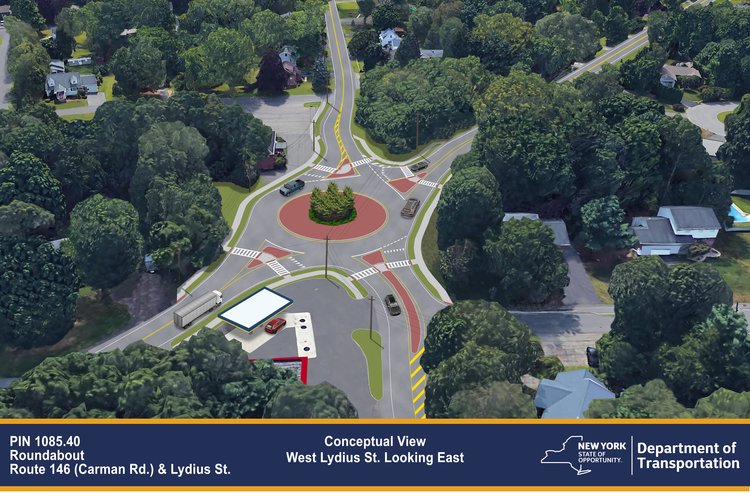 roundabout Carman Road and Lydius Street