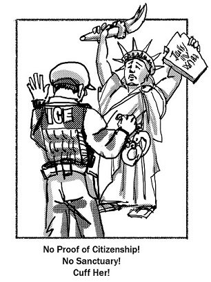 ICE Officer to Statue of Liberty - "No citizenship! No Sanctuary! Cuff her!"